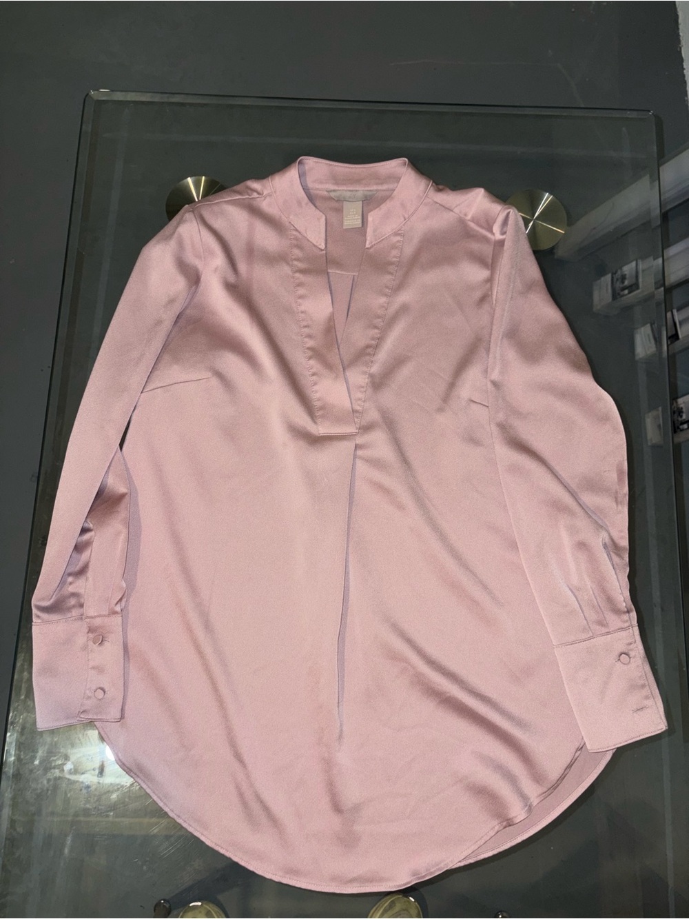 Women's H&M Pink Split-Neck Long Sleeve Top